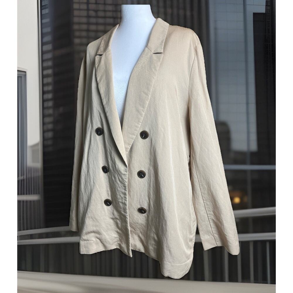 Worthington Tan Open Front Blazer Sz XXL W/ Pockets Linen Blend Summer Vacation